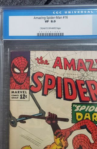 Spider - Man 16 Daredevil Marvel 1964 CGC 8.  0 Old Label Never Pressed 2