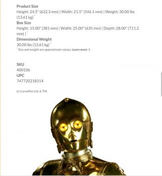 Sideshow C - 3PO Life Size 1:1 Bust star wars c3po statue. 2
