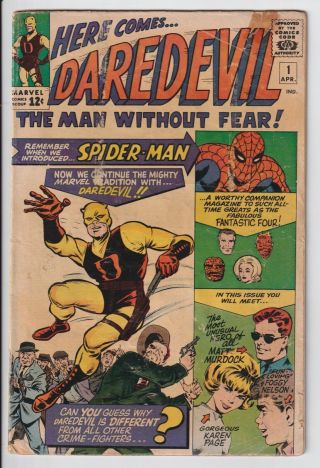 1¢ Low Grade Comic Daredevil 1 April 1964 Marvel Comics First Issue