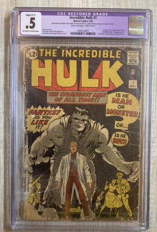 1962 Incredible Hulk Issue 1 Comic Book Cgc.  5