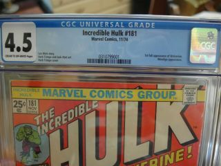 Incredible Hulk 181 1st full Wolverine appearance CGC 4.  5 Marvel Comic Beauty 2
