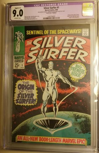 Silver Surfer 1 Cgc 9.  0 Restored Marvel Comic First Origin Watchers 1968 Ow