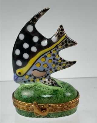 Hp Laclaine Limoges France Porcelain Trinket Box W/ Tropical Fish On Lid
