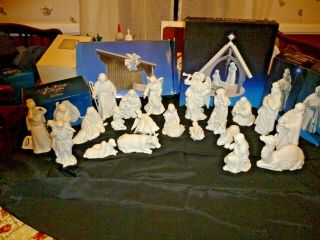 Vintage 1981 - 1993,  23 Piece Avon White Porcelain Nativity Set In Boxes