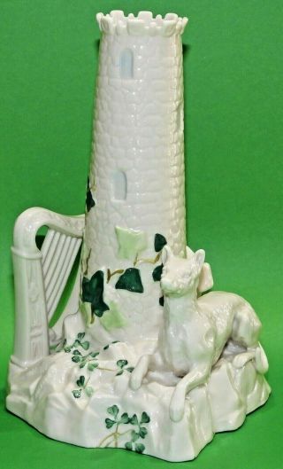 Authentic Belleek Harp Hound Castle Irish Vase Centerpiece Rare