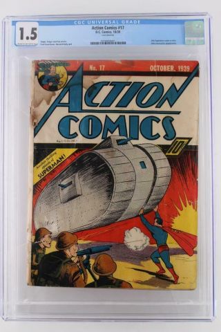 Action Comics 17 - Cgc 1.  5 Fr/gd - Dc 1939 - 6th Superman Cover In Title