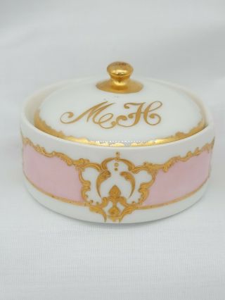 Rare Limoges 1900 Victorian Signed Hallmarked Pink Collar Button Trinket Box