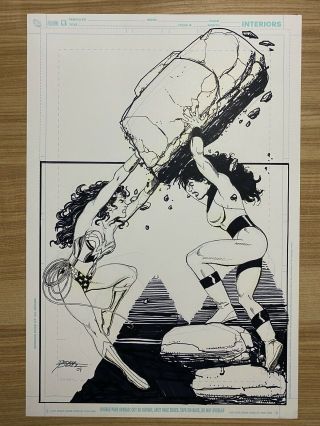 Wonder Woman Vs She - Hulk Full Sketch Art Signed George Perez 11x17