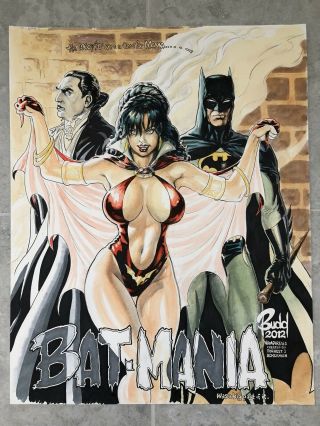 Budd Root Vampirella,  Batman,  Dracula.  Watercolor Poster Board 24x19