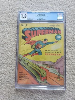 Superman 3 (1940) Dc Comics 1.  8 Cgc Iconic Golden Age Cover Complete