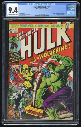 Incredible Hulk 181 Cgc 9.  4 (marvel 11/74) 1st Full Appearance Of Wolverine