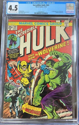 Incredible Hulk 181 1st Full Wolverine Appearance Cgc 4.  5 Blue Label Marvel