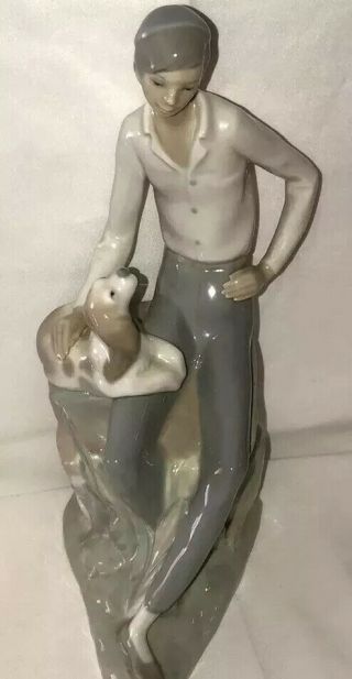 Older Nao By Lladro Figurine Shepherd Boy With Dog 0032 10” Tall