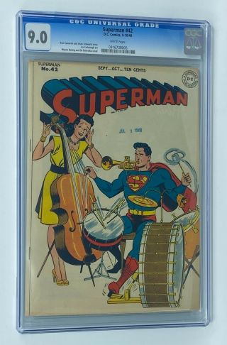 Superman 42 Dc Comics 1946 Comic Book Cgc 9.  0