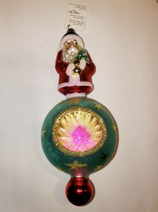 Very Rare Christopher Radko Blue Satin Santa Glass Christmas Ornament