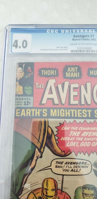 Avengers 1 CGC 4.  0 1st App The Avengers Iron Man,  Hulk,  Thor,  Ant Man,  Loki 3