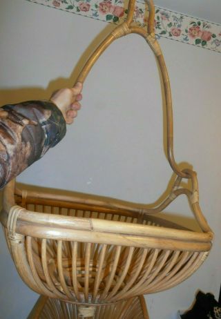 One Large Vintage Boho Bamboo/wicker/rattan Hanging Planter / Basket