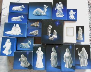 Vintage 1981 - 1993 20 Piece Avon White Porcelain Nativity Set In Boxes