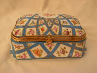 Antique French Hand Painted Porcelain Jewel Box,  Early 20th Century.