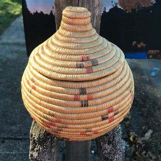 Alaskan Vintage Yupik Papago Basket W/ Lid Corn Stalks Storytelling Indian