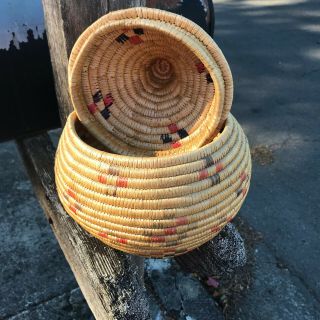 Alaskan Vintage Yupik Papago Basket w/ Lid Corn Stalks Storytelling Indian 2