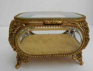 Matson Ormolu Jewelry Casket Box Beveled Glass Gold Antique Vintage 24 Kt