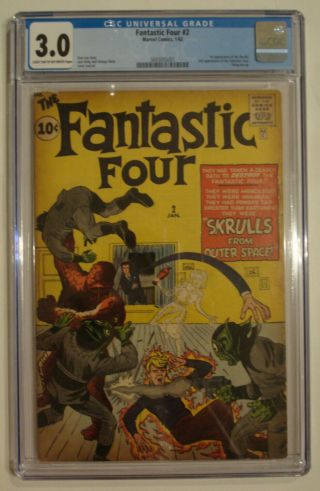 Fantastic Four 2.  CGC 3.  0.  Key ISSUE 1st SKRULLS.  FRESH From CGC.  TM 2