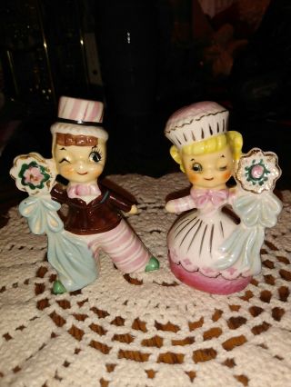 Vintage Enesco Pink Sweet Shoppe Cupcake Girl And Boy Salt & Pepper Shakers