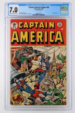 Captain America Comics 50 - Cgc 7.  0 Fn/vf - Timely 1945 - Human Torch Story