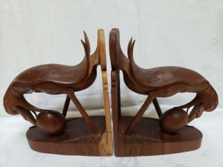 1920 Antique,  Hand - Carved Bird Bookends Bali Colonial Dutch Art Deco Balinese