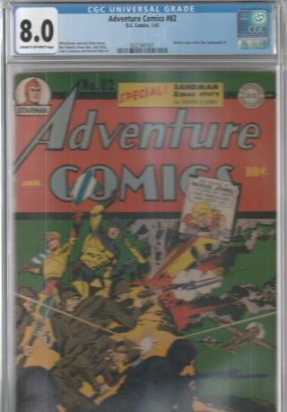 Adventure Comics 82 Cgc 8.  0 Dc 1943 Sandman,  Hourman,  Jack Kirby - - Great