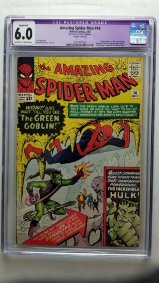 Spider - Man 14 Cgc 6.  0 Fine (r) 1st Appearance Green Goblin
