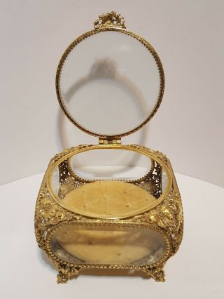 Matson Large Ornate 24k Gold Plated Ormolu Beveled Glass Jewelry Box Casket 3
