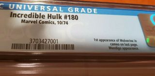 INCREDIBLE HULK 180 1ST APP OF WOLVERINE IN A CAMEO CGC 8.  5 WOW 3