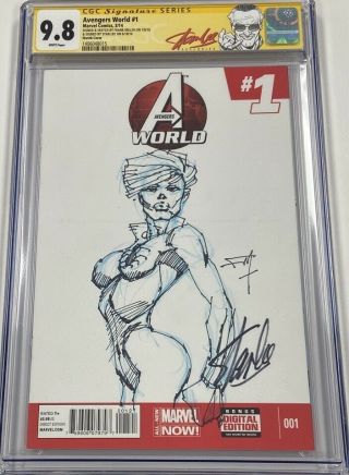 Marvel Avengers World 1 Signed By Stan Lee Sketched By Frank Miller Cgc 9.  8 Ss