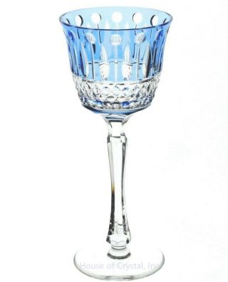 Faberge Xenia Azure Light Blue Cut To Clear Crystal Wine Goblet Signed 8.  25 "