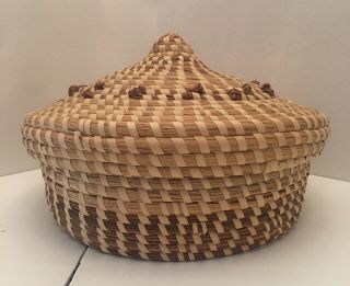 Gullah Handmade Sweetgrass Basket With Lid Maybe By Mary Jackson Charlestown Sc