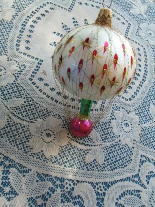 CHRISTOPHER RADKO BLOWN GLASS ORNAMENT FRENCH REGENCY BALLOON WIRED RED GREEN 7 