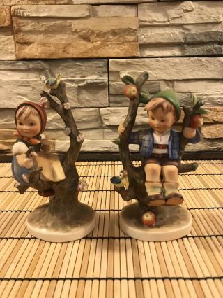 2 Hummel Figurines “girl In Apple Tree” 141/1,  " Apple Tree Boy 142/i Tmk2