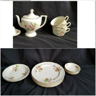 Vtg 1930 - 40s Rose Bouquet By Canonsburg 15pc China Set:teapot,  Plates,  Cup
