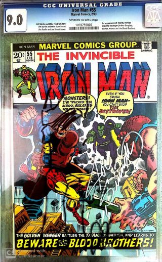 Iron Man 55 (feb 1973,  Marvel) Cgc 9.  0,  Ow/w Pages.  Signed By Starlin & Sinnott