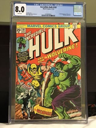 The Incredible Hulk 181 Cgc 8.  0 White Pages 1st Appearance Of Wolverine 1974
