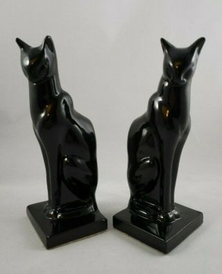 Frankart Art Deco Moderne Sitting Cat Bookends - Glossy Black - Usa
