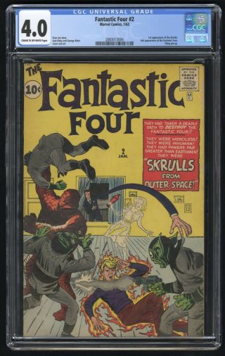 Fantastic Four 2 Cgc 4.  0 (marvel 1/62) Silver Age Key Last 10¢,  1st App Skrulls
