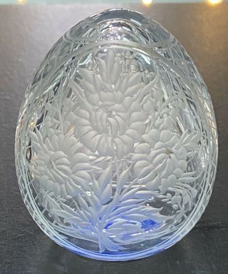 K.  Faberge Etched Crystal Egg With Stand