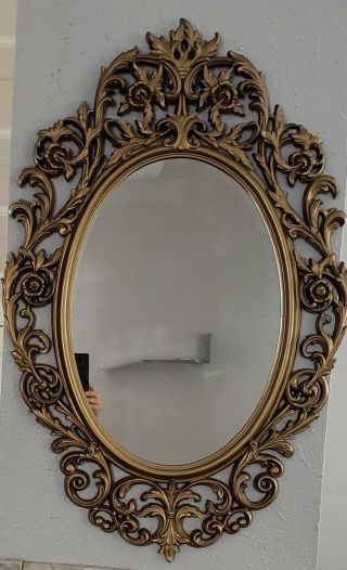 Large Vintage Syroco Ornate Scrolled Gold Wall Mirror 33 " X 21 "