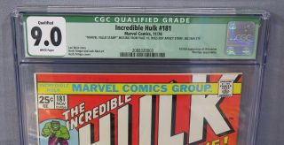 THE INCREDIBLE HULK 181 (Wolverine 1st app) White Pages CGC 9.  0 Marvel 1974 2
