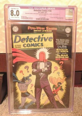 Dc Detective Comics 168 1951 Cgc 8.  0 First Red Hood Joker Origin Restored Key