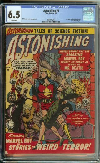 Astonishing 3 Cgc 6.  5 Atlas Comic 1951 1st Issue White Pages Marvel Boy