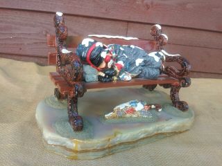 Ron Lee Snowdrifter Hobo Clown On Bench - Signed,  Onyx Base